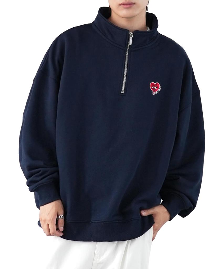 IMPROMES SIDEWAY STANCE Men's Half-Zip Fleece Sweatshirt with Embroidered One-Point Design, 70220, Navy