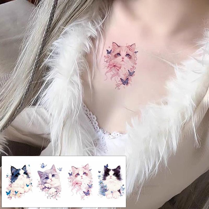 4 шт./лот бабочка милый кот временные татуировки наклейки цветные водонепроницаемые ангел кот долговечные поддельные татуировки рука мультяшные татуировки наклейки