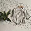 Autumn Linen Double-Breasted College Style Long-Sleeve Bodysuit for Babies