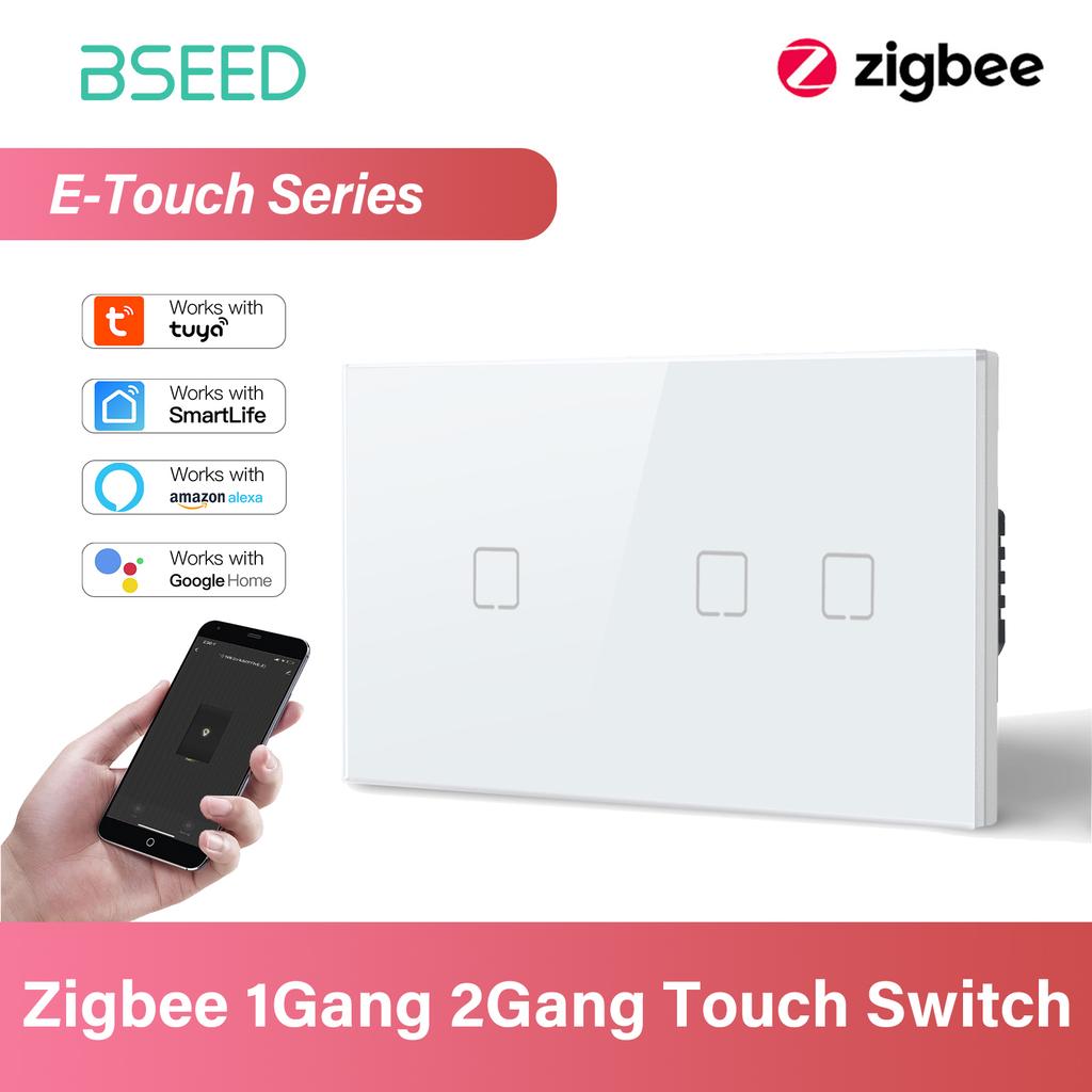 BSEED 1/2/3/4-клавишный Zigbee сенсорный выключатель Стеклянный умный настенный выключатель Сенсорный экран Управление подсветкой Aleax Приложение Smart Life Серия E