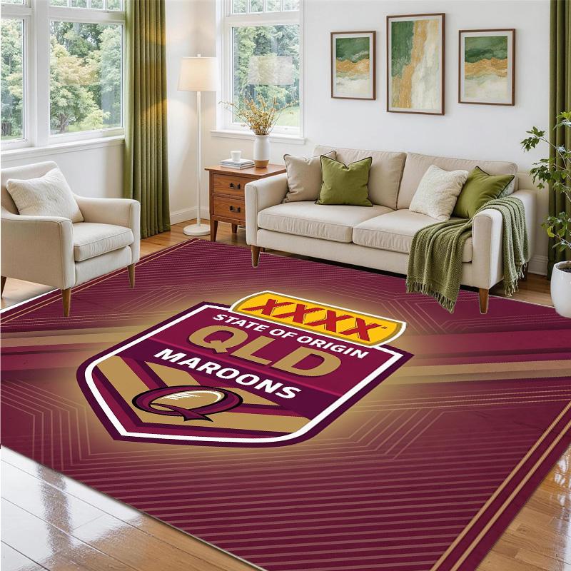 Queensland Maroons Design Crystal Velvet Rug Soft Decorative Mat for Bedroom Entrance