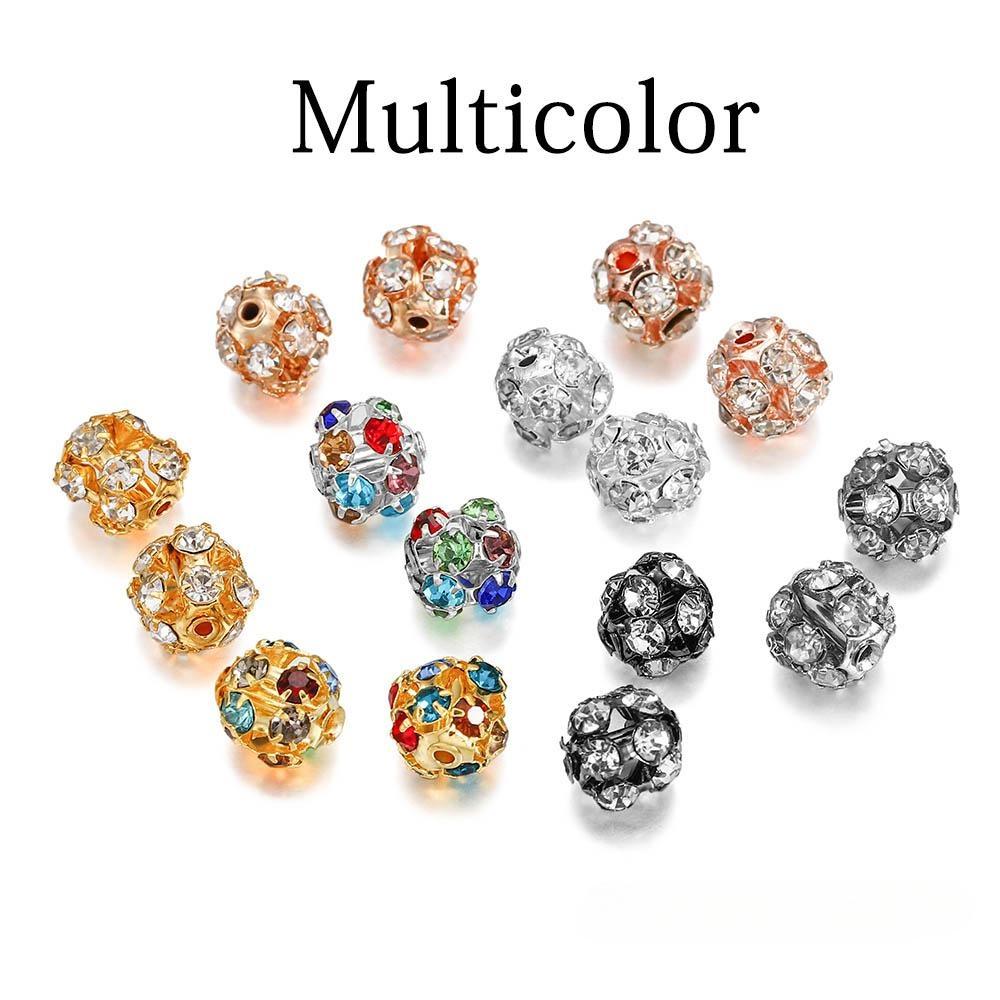 30 шт./лот, стеклянные шарики со стразами и медью, имитирующие кристалл, круглые проставки, свободные бусины для браслета, принадлежности для изготовления ювелирных изделий