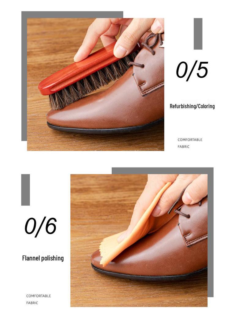 Набор из 7 предметов Love Orange для чистки обуви из конского волоса и ухода за кожей - Черный и бесцветный очиститель с инструментами для ухода