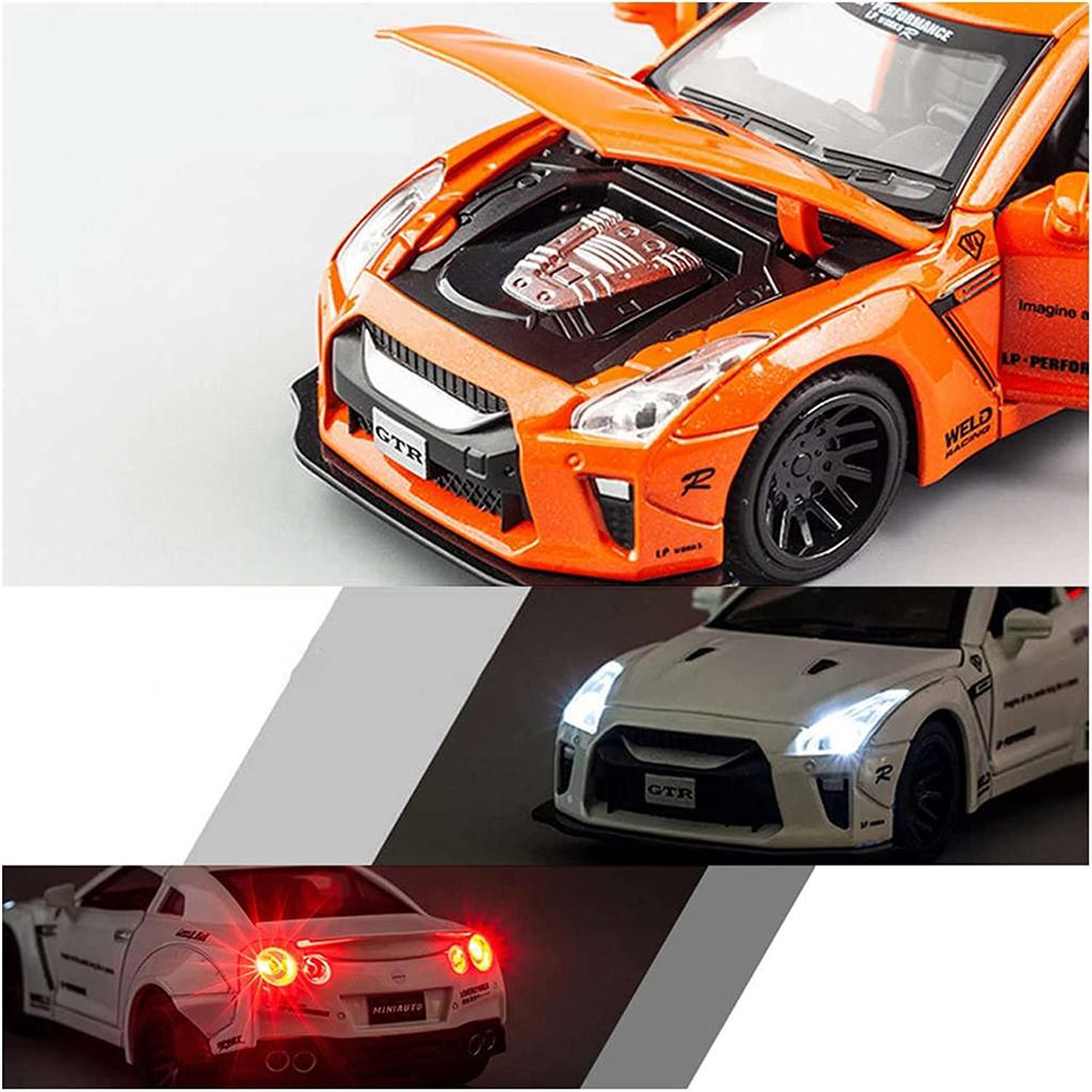 Масштаб 1/32 Nissan GTR, литая под давлением модель автомобиля, игрушечный автомобиль с откатным механизмом, звуком и светом для детей, коллекция подарков для мальчиков и девочек