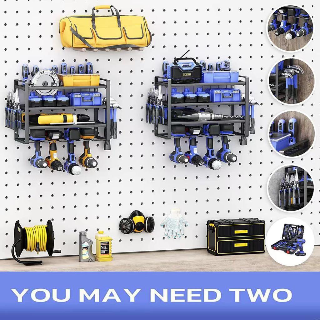 3-уровневая стойка для электроинструмента, настенный держатель для хранения ручных электродрелей, прочная плавающая полка для инструментов, органайзер для гаража