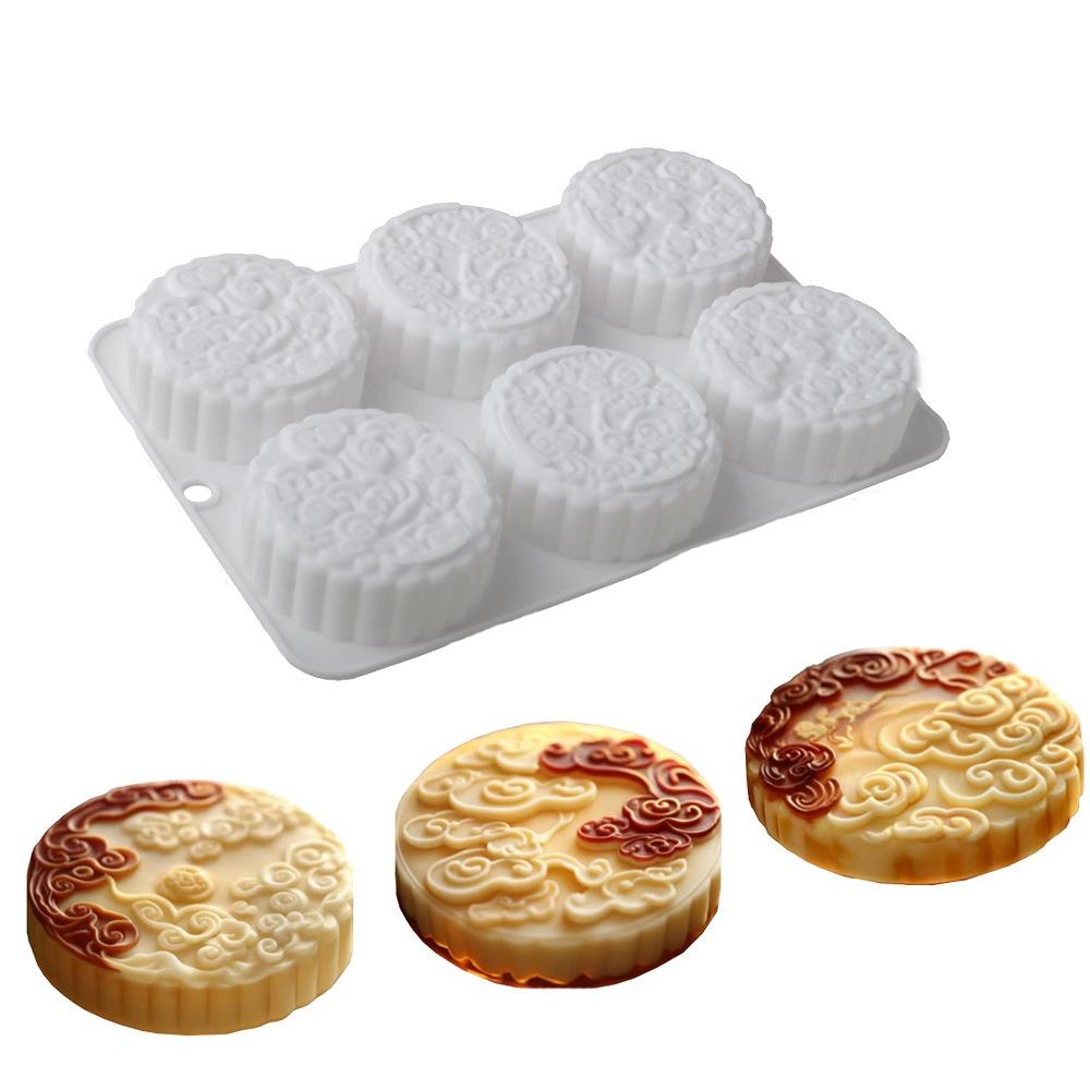 Silicone Auspicious Clouds Mooncake Mold 6 Cavities Mung Bean Cake Mold Soap Mold Kitchen