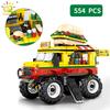 City Outing Bus Ice Cream Burger Shop Car Building Blocks Food Snack Street View Store Van Bricks Toy For Children Girl