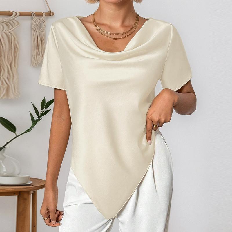 ZANZEA Women Elegant Cowl Neck Short Sleeve Irregular Hem Blouse