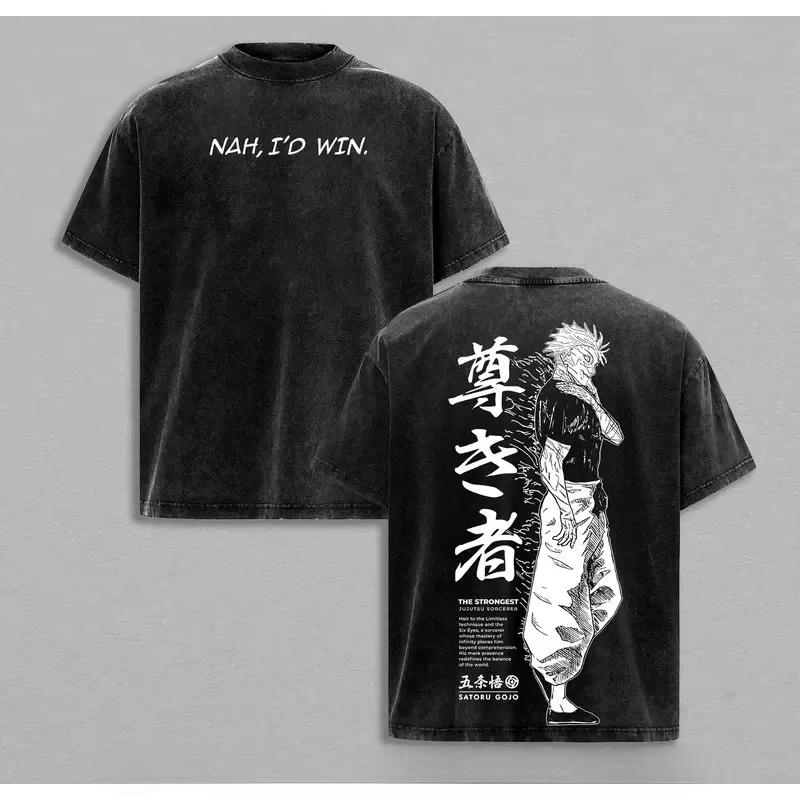Jujutsu Kaisen Годжо Сатору Футболка с графическим принтом Мужская и Женская Стиранная Футболка Высококачественная Винтажная Хлопковая Футболка