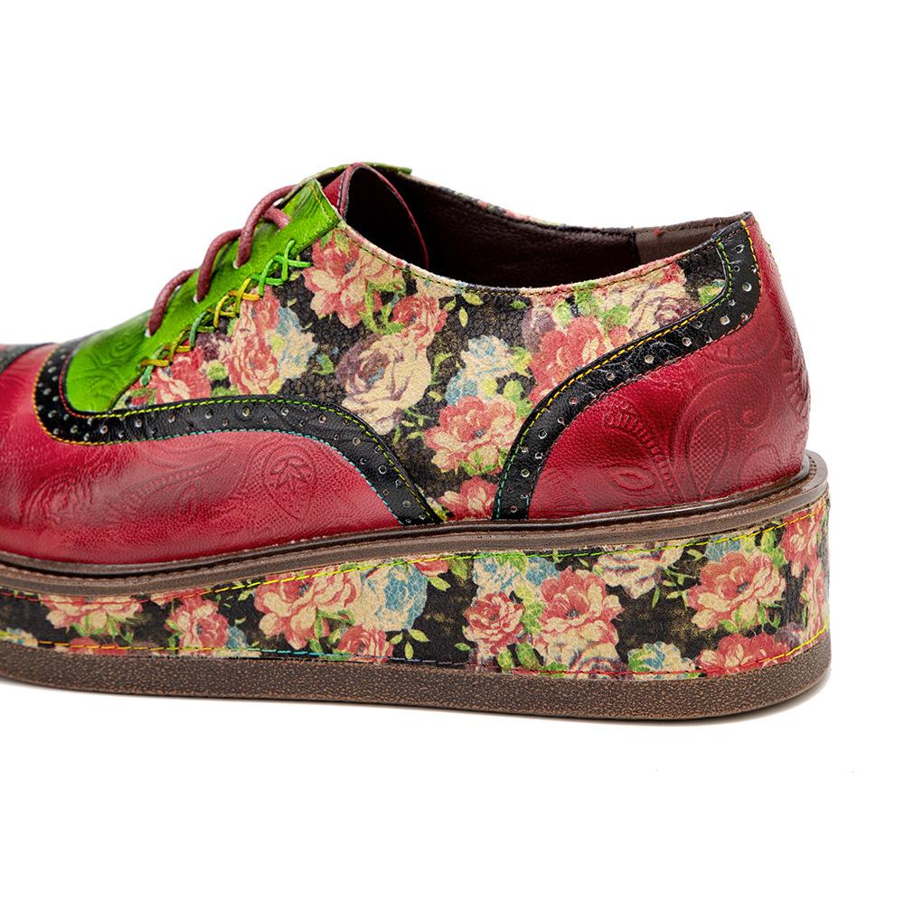 Johnature Туфли из натуральной кожи, женская обувь ручной работы на платформе, удобные лоферы контрастного цвета с цветочным принтом в стиле ретро