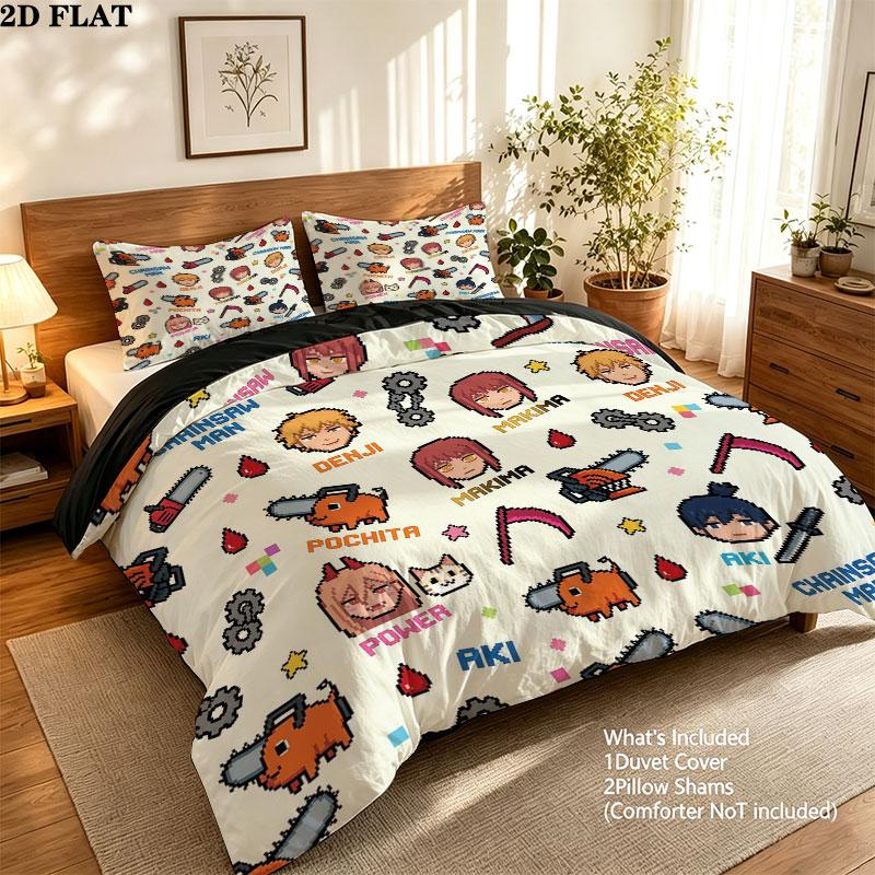 Chainsaw Man Pattern Bedding Quilt Set Quilt Cover Pillowcase Home Birthday Gift(1 * duvet cover + 2 * pillowcase, without core)