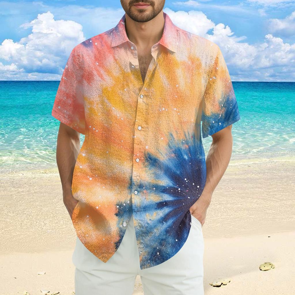 Men's Fashion Loose Tie-Dye Printed Short Sleeve Beach Shirt