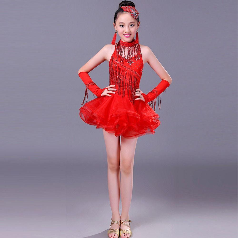 Professional Kids Latin Dance Dress Tassel Stage Costume Dance Performance Outfits  Show Costumes
