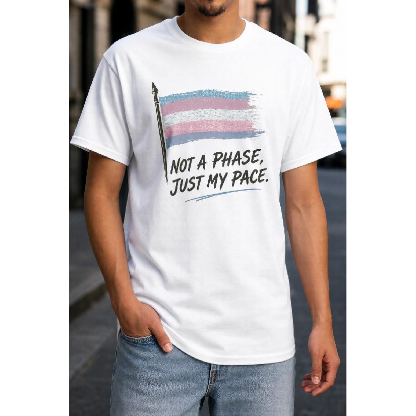Plus Size - Men's T-Shirt S-5XL Featuring a Transgender Flag Graphic With 'Not A Phase, Just My Pace' Text - a Casual Short-Sleeve Crew-Neck Top With