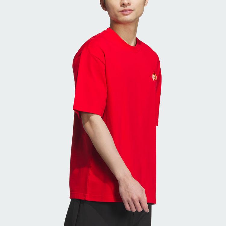 Adidas Year Of The Dragon CNY Series Embroidered Sports Round Neck Short Sleeve T-Shirt Men Tops Light-Crimson JE6105