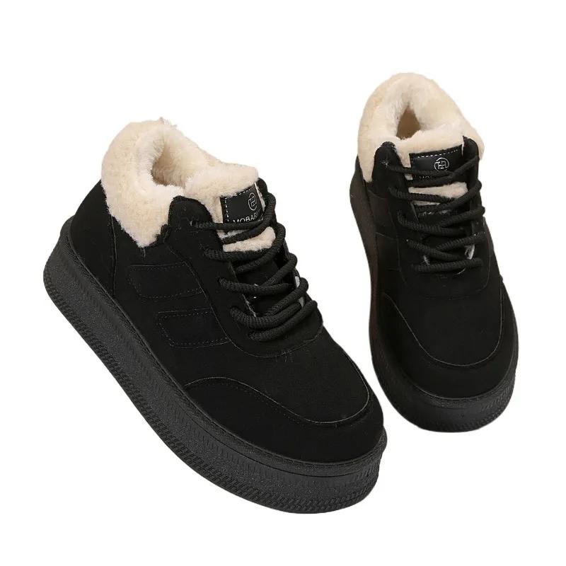 Обувь женская 2024 года, высокие женские туфли из вулканизированной кожи, женские кроссовки на платформе с круглым носком, на шнуровке, плоская, теплая женская повседневная обувь