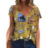 Summer V-neck 3D Retro Western Cowboy Printed Top Fashionable Casual Short Sleeved Women's T-shirts