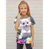 Funny Girls' T-Shirts Summer Short Sleeved Top Cartoon Animals Cat 3D Print 2025 Girls' Casual T-Shirts
