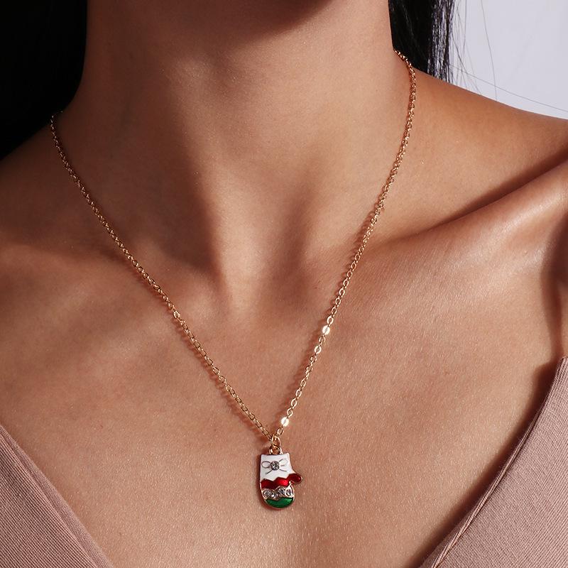 European & American Christmas Necklace Set: Reindeer, Cane, Santa Claus & Tree Pendants