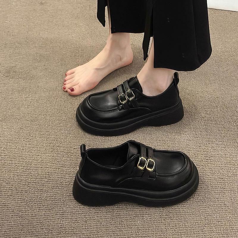 Маленькие кожаные туфли женские британский стиль весна и осень новые ретро круглый носок jk одинарные туфли стиль колледжа толстая подошва