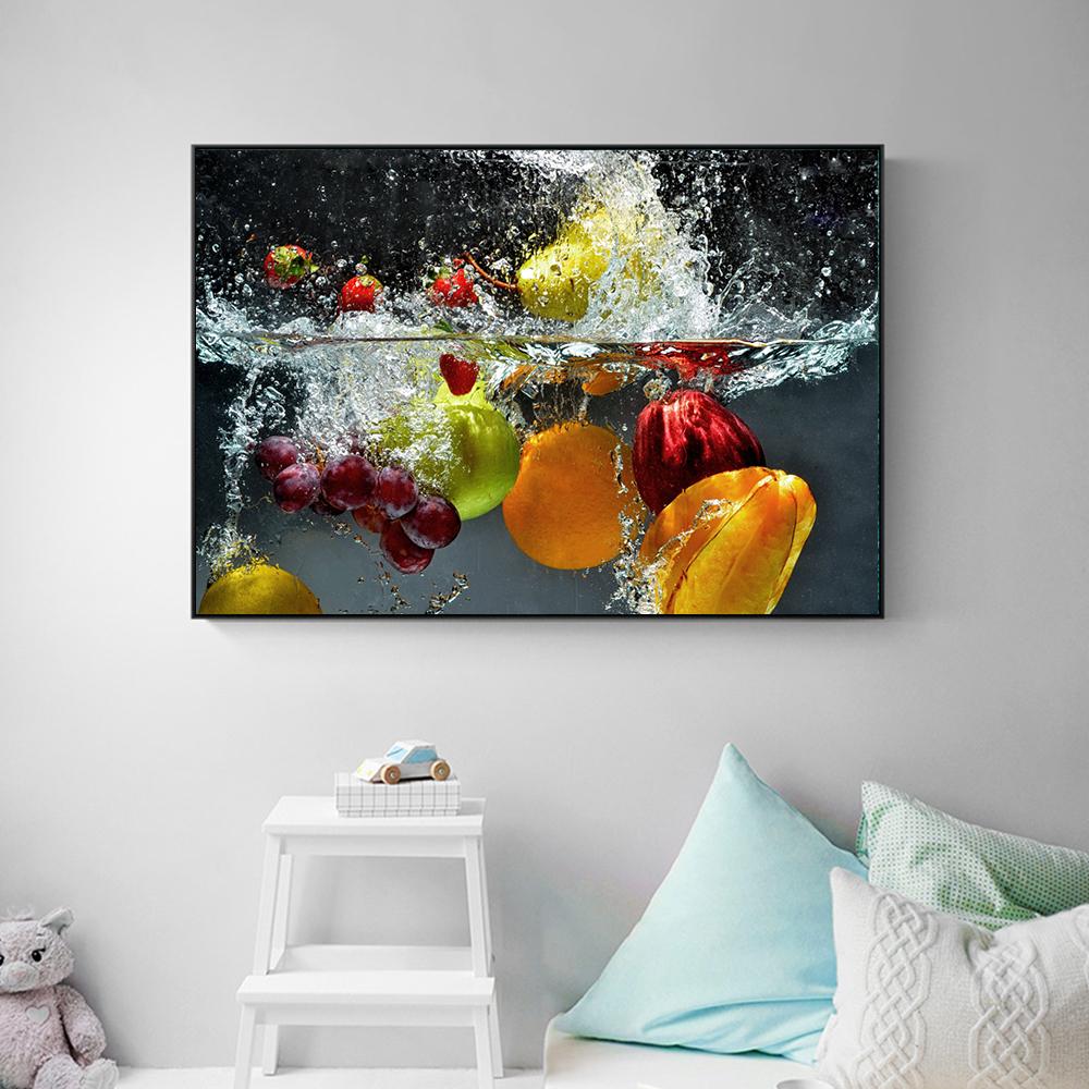 Свежие фрукты и овощи, падающие в воду, современный поп, домашний декор для стен, картины, подарки, живопись на холсте, художественные постеры, принты, украшение для гостиной, Cuadros