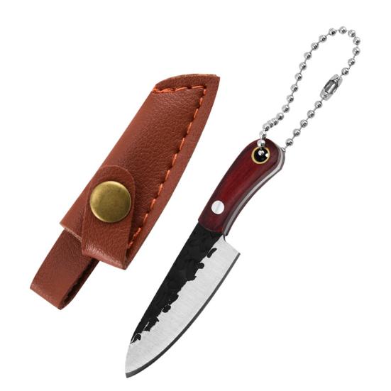 Mini Chef Knife Keychain with Sheath Knife Sharpener Multi-functional Pocket for Package Opener Box Cutter Letter