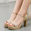 Большие размеры 34-43 Туфли-лодочки для женщин Летняя обувь Шикарное женское платье Высокие каблуки Толстые женские босоножки на платформе Модная обувь для вечеринок