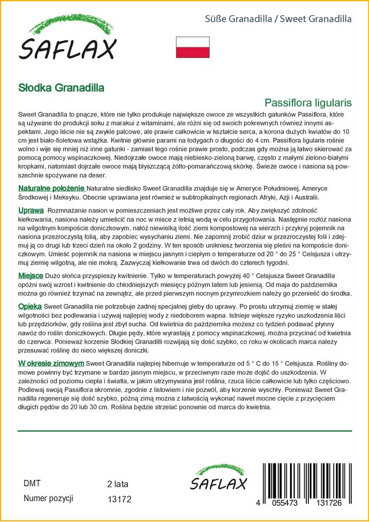 SAFLAX Сладкая Гранадилла - 20 семян - Passiflora ligularis