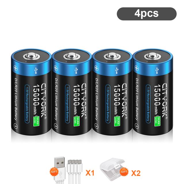 1.5V D Battery Type C USB D R20 LR20 Rechargeable Li-ion Batteries Battery For RC Camera Drone Accessories Gas Stove