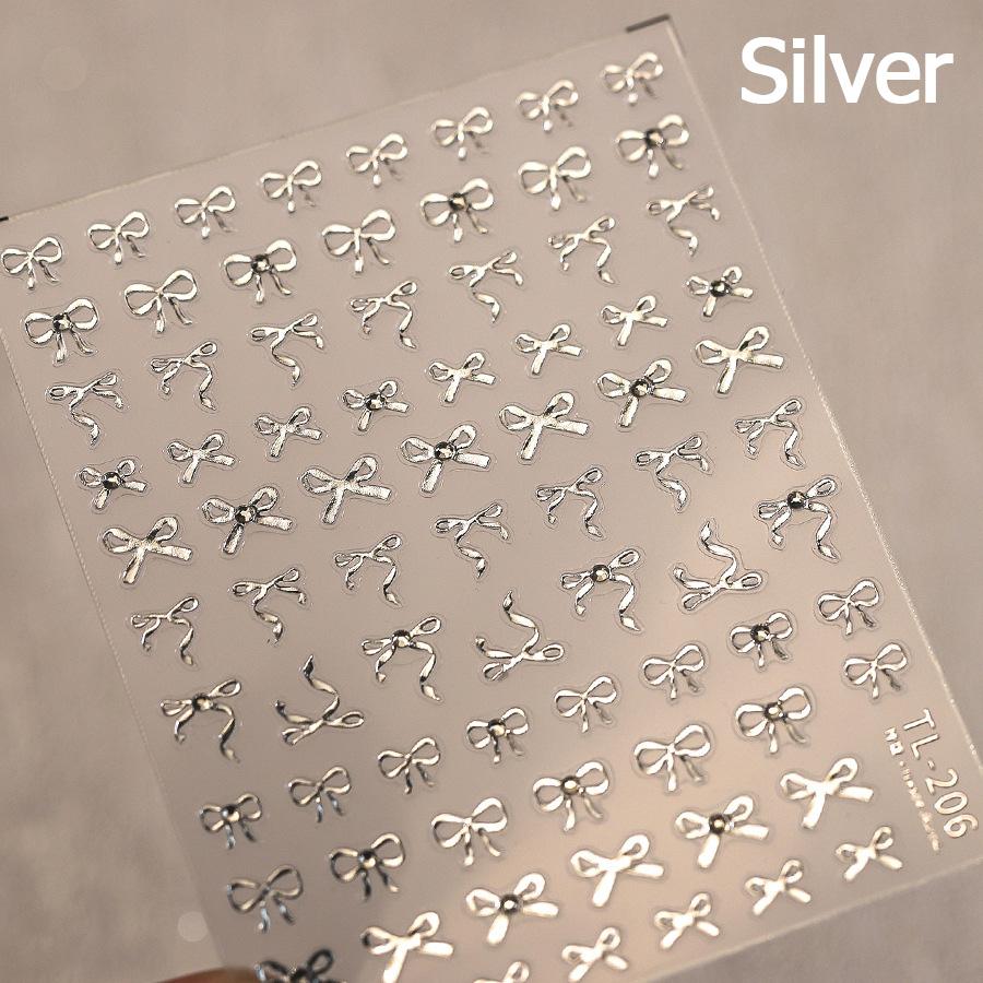 Shiny Polarized White Ribbon Bowknot Stars Tassel 3D Self Adhesive Nail Art Stickers Lovely Bow 5D Embossed Manicure Decals