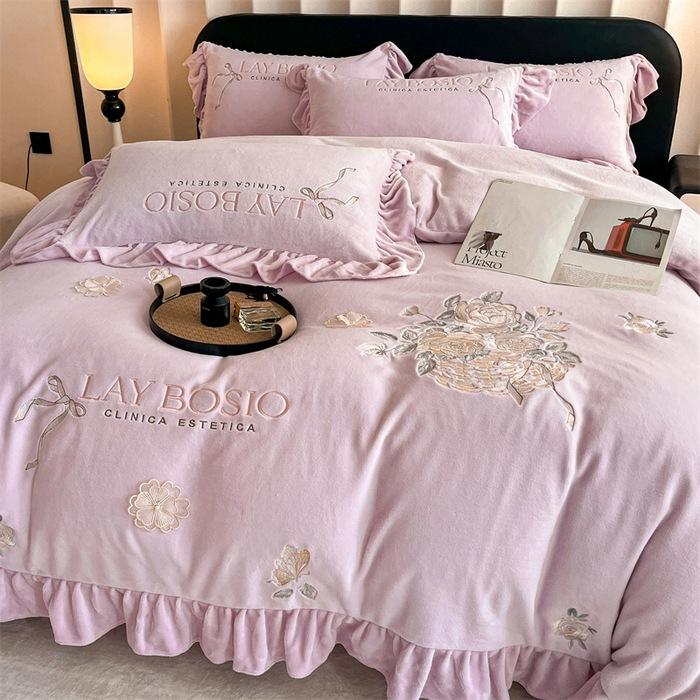 Комплект из четырех предметов из молочного флиса, утепленные простыни, пододеяльник, комплект из четырех предметов в стиле принцессы, постельное белье.