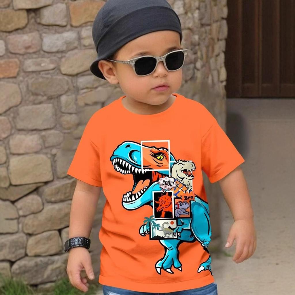 Summer Round Neck Dinosaur Pattern 3D Printed Top Fashionable Casual Short Sleeved Children's Boy T-shirts