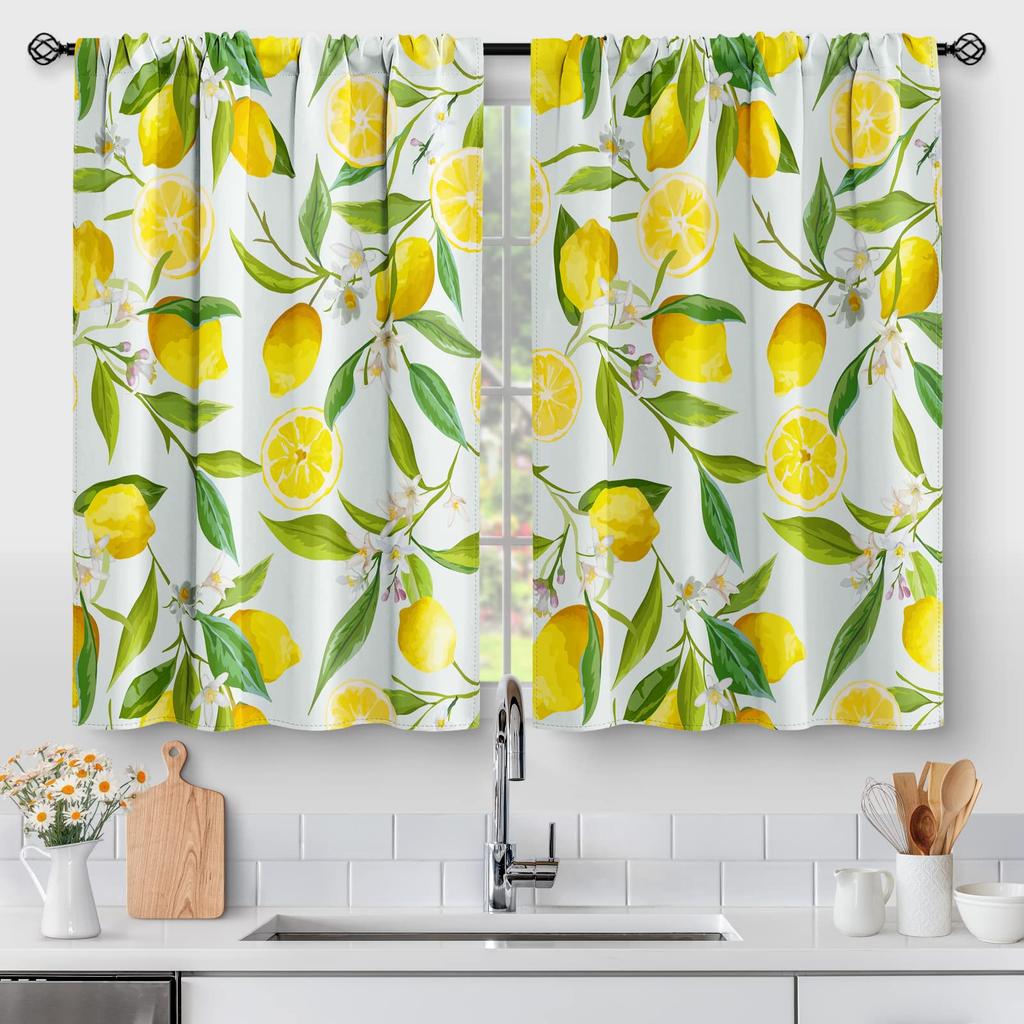 Floral Vintage Flower Kitchen Curtains Rustic Blue Tulip Farmhouse Short Cafe Tier Curtains Decor For Rod Pocket Window Drapes