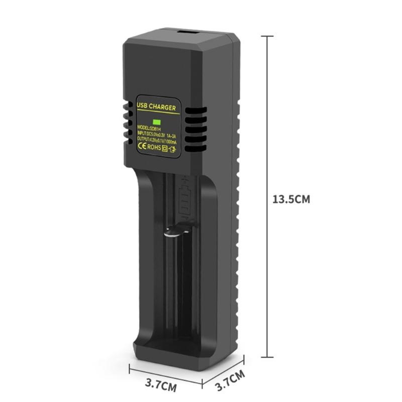 USB Зарядное устройство для аккумуляторов 1-канальный адаптер для зарядки со светодиодным индикатором для 4.2V 3.7V 18650 14500 16340 перезаряжаемых аккумуляторов