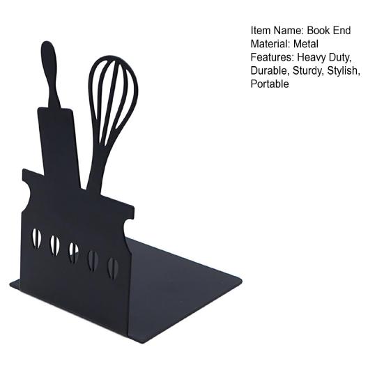 Metal Book Ends for Shelves Black Kitchen Essentials Design Bookends for Home Office Decor Heavy Duty Non-skid Book Ends Stationery Supplies