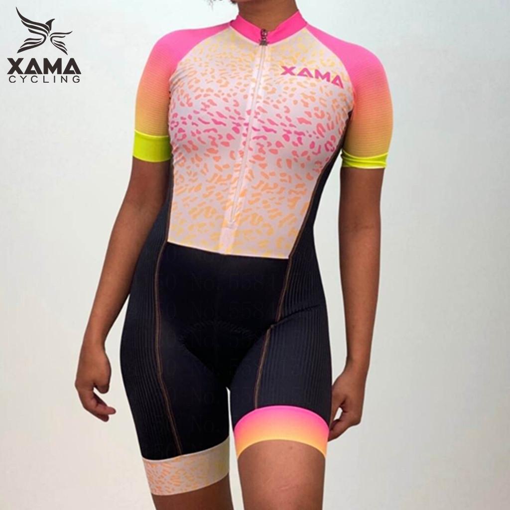 Женский велокомбинезон Xama Cycling Сексуальный леопардовый комбинезон с коротким рукавом Tri Suit Одежда для велогонок Pro Размеры 2XS-4XL