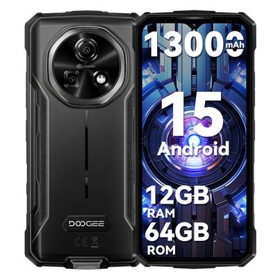 DOOGEE FIRE 5 Android 15 Защищенный смартфон с аккумулятором 13000 мАч, 12 ГБ + 64 ГБ / 2 ТБ расширяемая память, 6,6-дюймовый HD+ 90 Гц IPS, камера 13 МП, NFC, IP68/69K