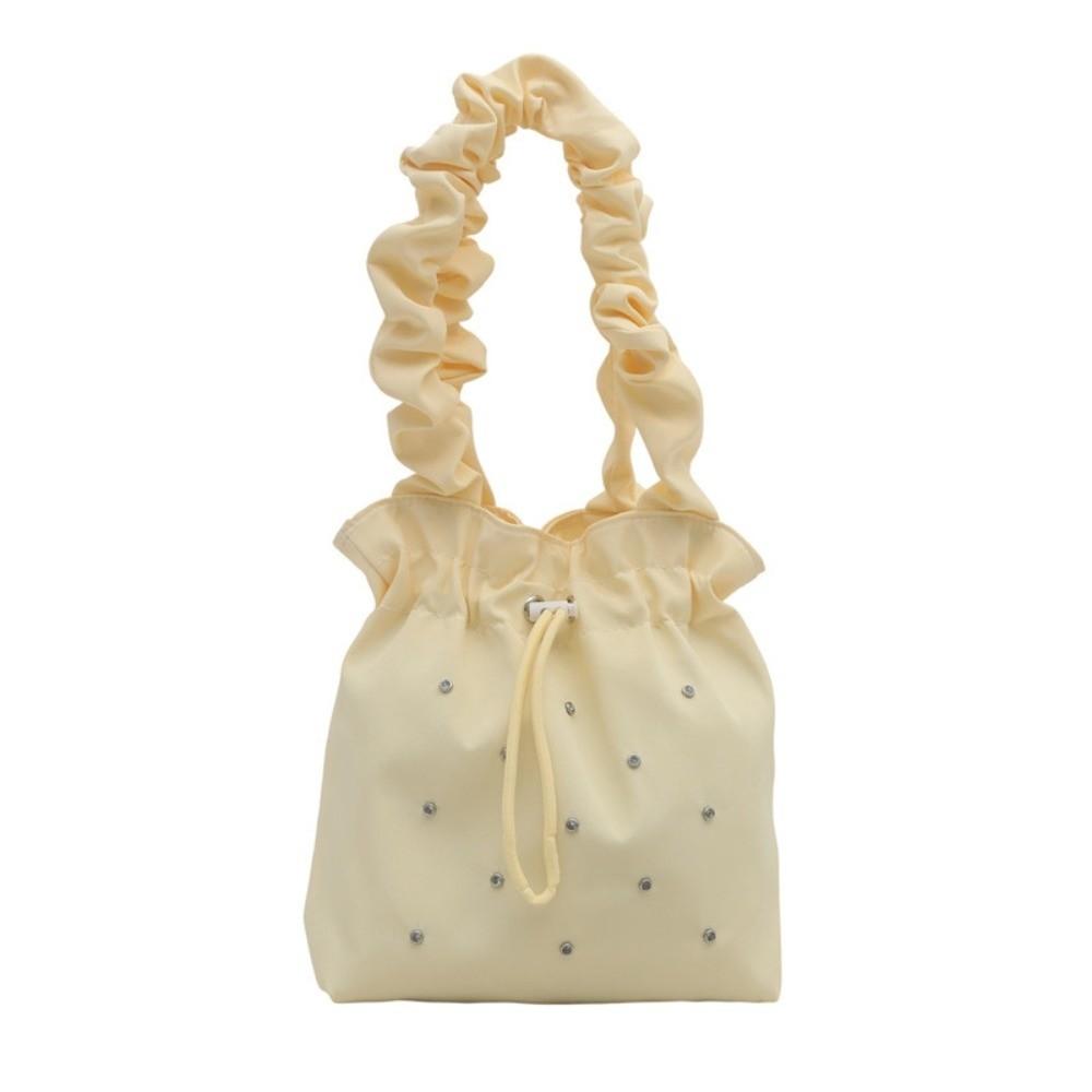 Large Capacity Pleated Tote Bag Versatile Drawstring Handbag Korean Nylon Shoulder Bag Women's
