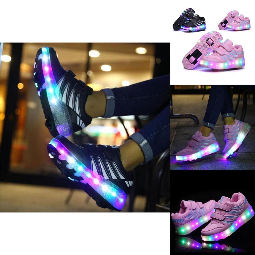 Versatile Led Shoes With Wheels Mesh Roller Skate Glowing Kid Luminous Unisex Sneakers