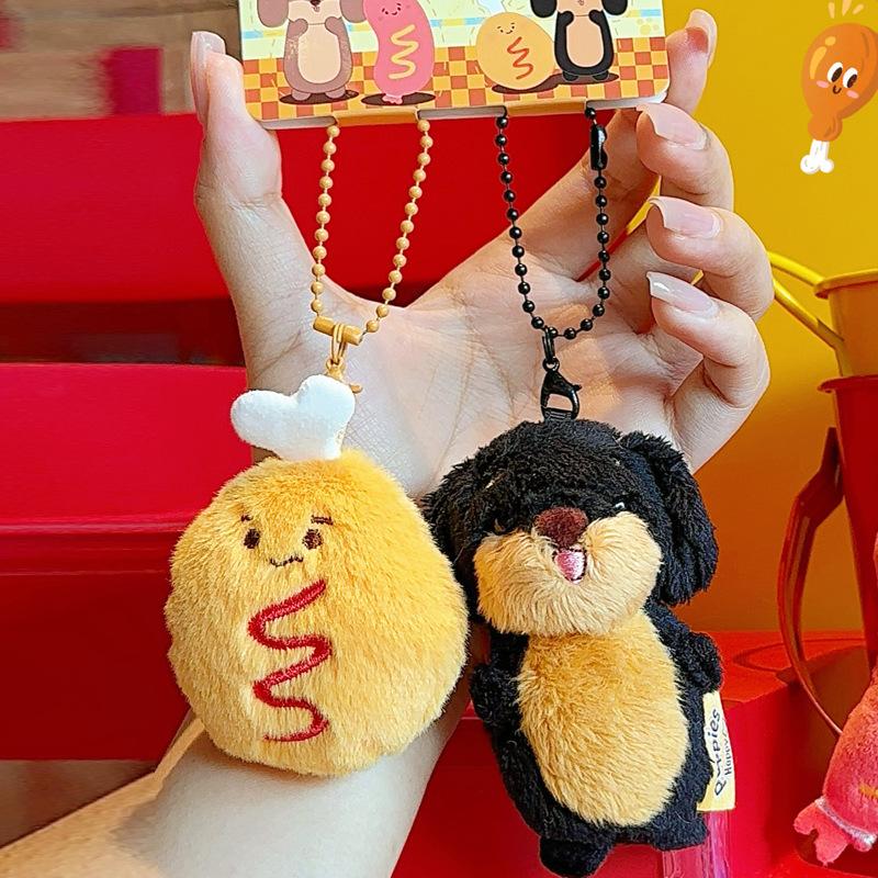 Cute Papes Sausage Dog Burger Plush Pendant Cartoon Dachshund Puppy Keychain Bag Pendant