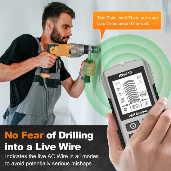 Ручной металлоискатель с ЖК-дисплеем, высокоточный многофункциональный портативный сканер проводов и труб с питанием от батареи