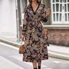 Spring and Autumn Temperament Fashion Women's V-Neck Printed Long Sleeve Dress