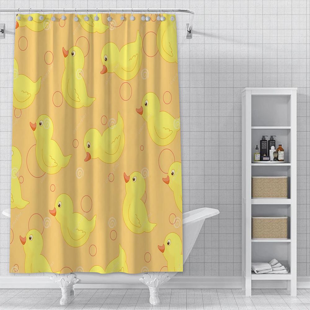 Little Yellow Duck Cute Animal Shower Curtain Waterproof Polyester Fabric Paint Bath Curtain Home Bathroom Decor Curtain Hook