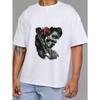 White T Shirt with Skull and Rose Design for Casual Wear