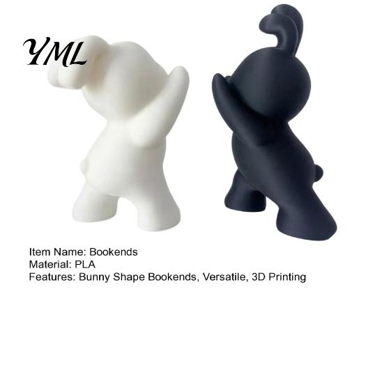 Decorative Office Organization 2PCS Bunny Bookends, 3D Printed Rabbit Matte Black And Minimalist Desk Organizers White Book Stoppers, for Home Library