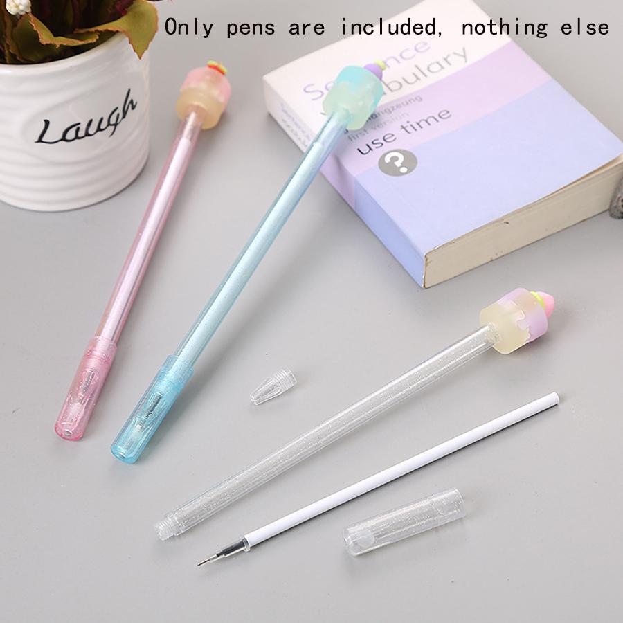 Back To School Season 10pcs 0.5mm Cute Fruit Cake Shape Gel Pen Creative Black Water Pen Gold Powder Transparent Rod Office Signature Pen