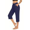 Women  Elastic High Waist 3/4 Pant Casual Active  Fit Wide Capris Leg Pants Trousers With Pockets