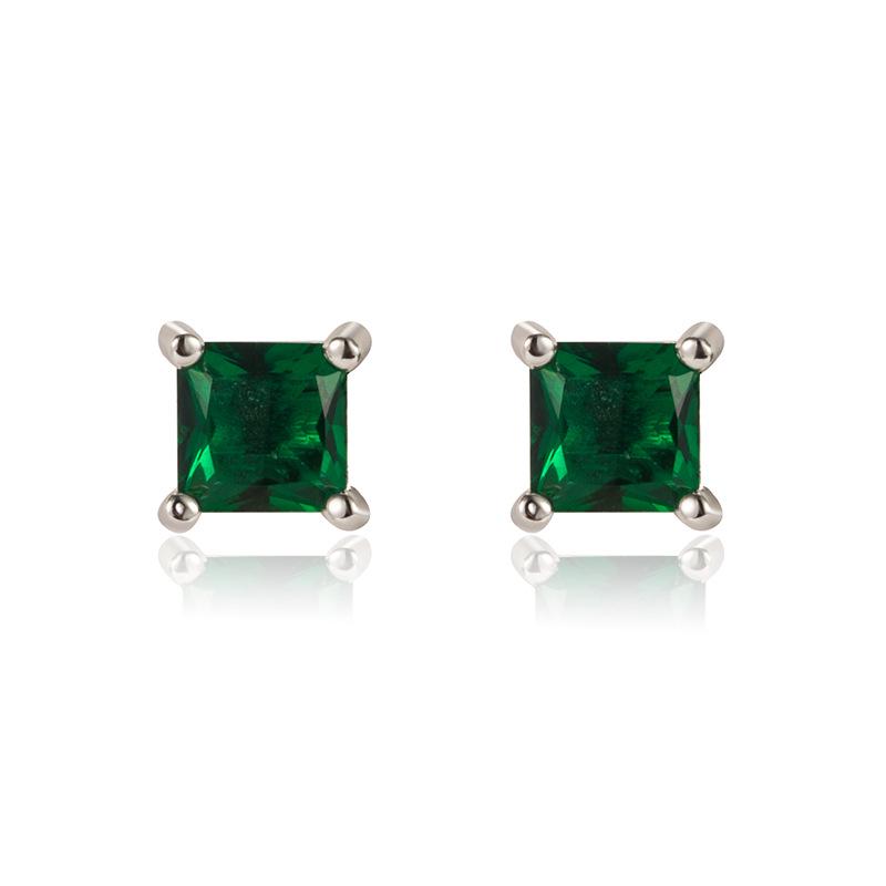 Emerald Green Zircon Square Earrings for Women - Elegant and Simple Temperament Design