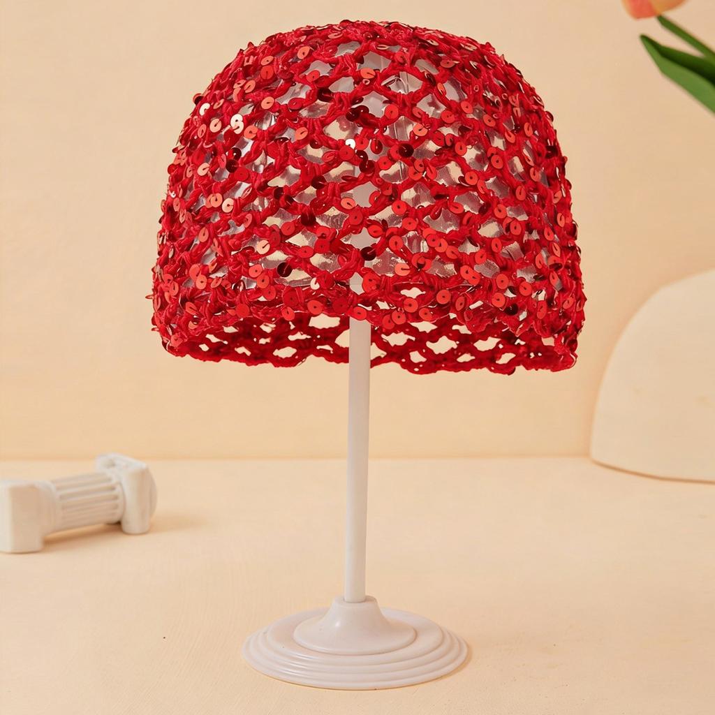 Adult Hair Cap Hollow Bag Head Hat Solid Color Knitted Mesh Hat Fashion Sequin Concave Fishing Net Headscarf Hat
