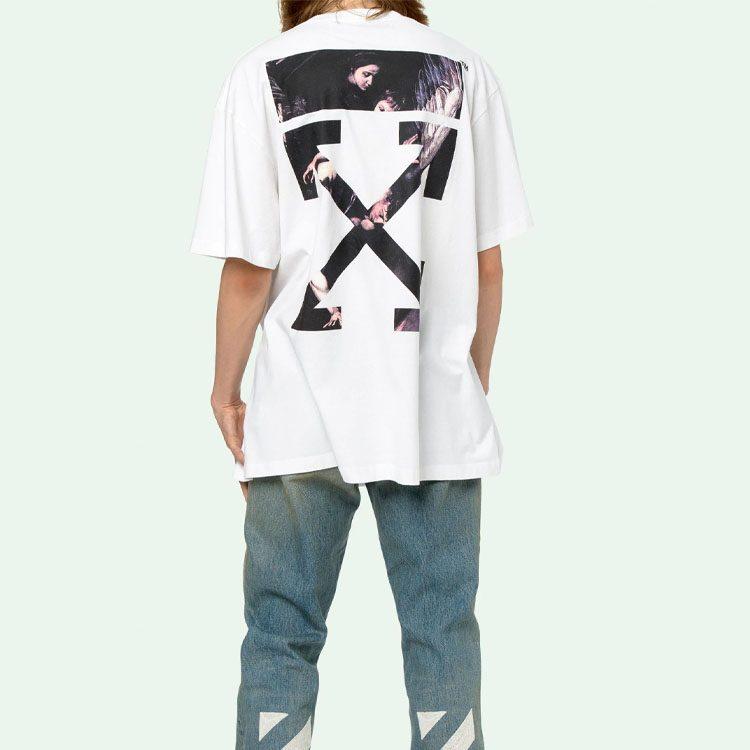 OFF WHITE Свободный крой Футболка с принтом Караваджо Стрелы OMAA038S201850040188